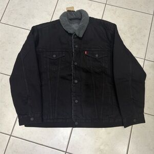 Levi's Mens Black Sherpa-Lined Denim Jacket